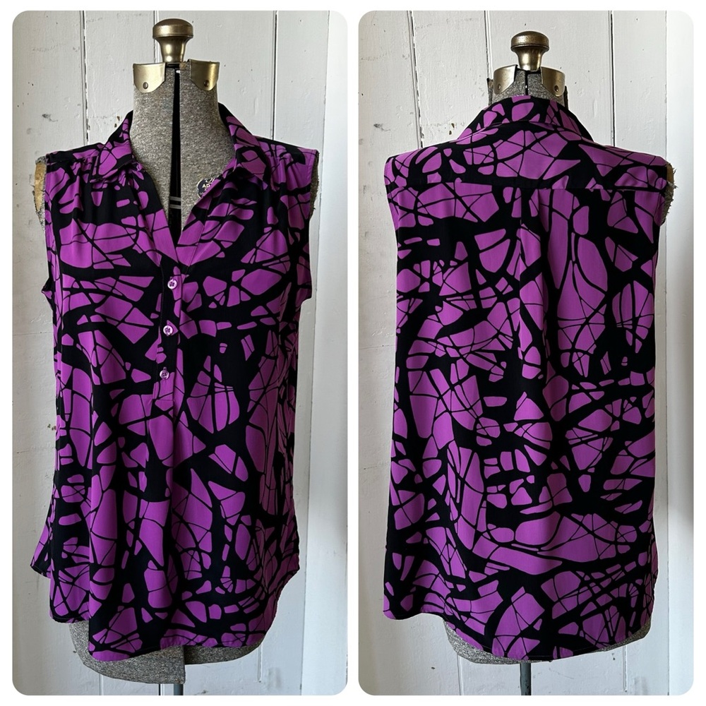 Dana Buchman Silky Paint Splatter Sleeveless Top Blouse